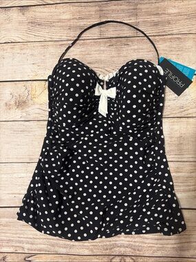 Profile Polka Dot Tankini Top with Bow - Black & White 42D 14